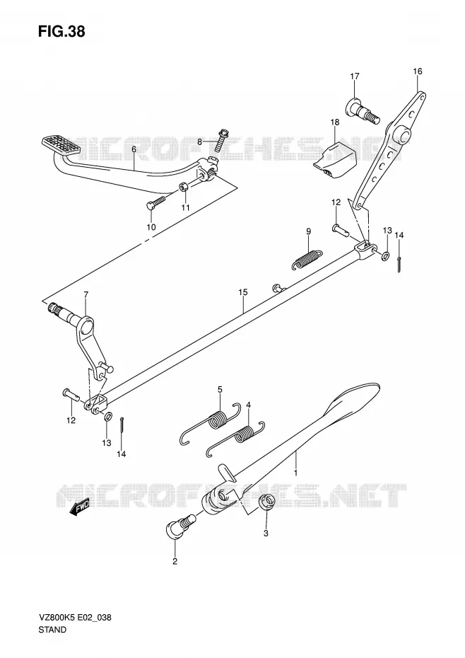 BEQUILLE - PEDALE DE FREIN ARRIERE Suzuki MOTO 800 MARAUDER 2005  VZ800UK5(E2)