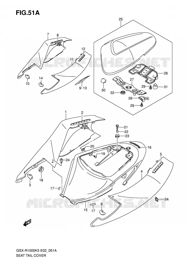 CARENAGE ARRIERE - CAPOT DE SELLE (MODELE K6) Suzuki MOTO 1000 GSX-R 2006  GSX-R1000K6(E2)