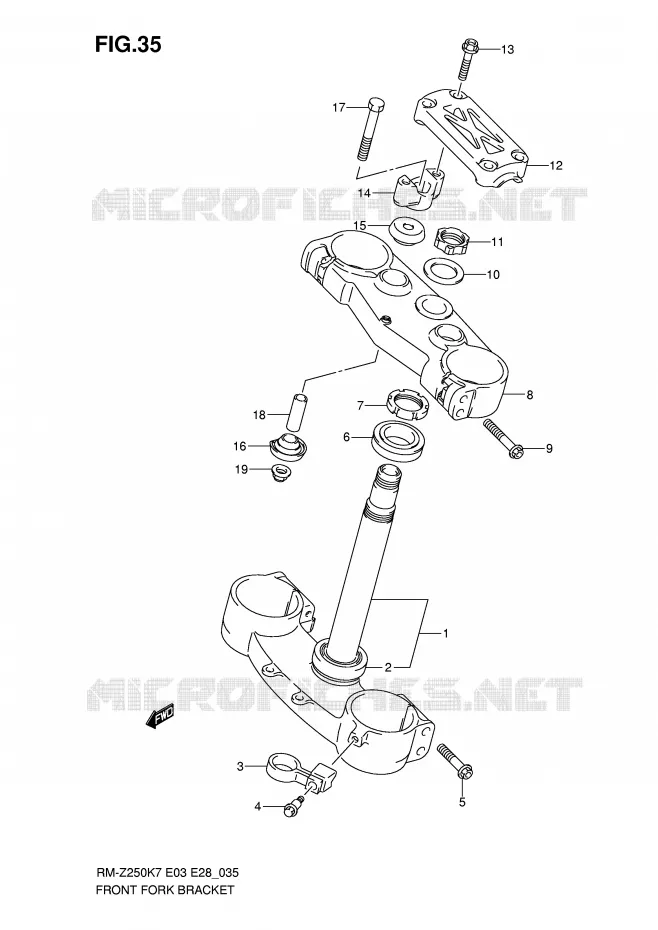 COLONNE DE DIRECTION (MODEL K7) Suzuki MOTO 250 RM-Z 2007  RM-Z250K7(E3/E28)