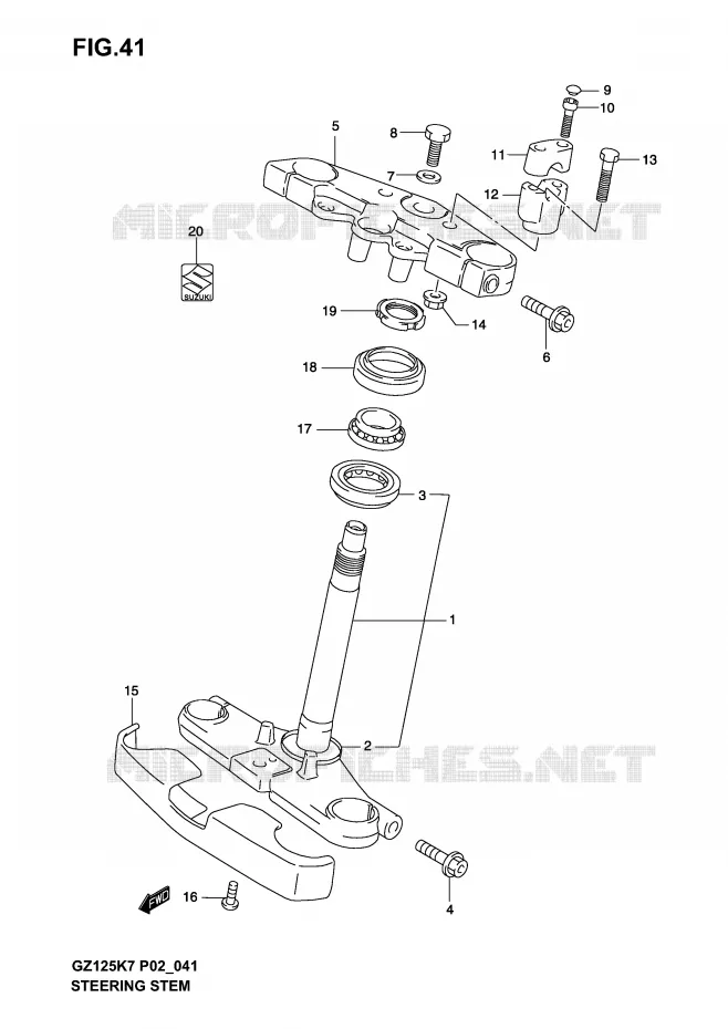 COLONNE DE DIRECTION Suzuki MOTO 125 MARAUDER 2007  GZ125K7(P02)