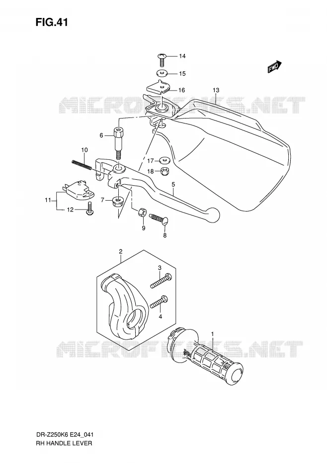 ENSEMBLE LEVIER - POIGNEE DROITE Suzuki MOTO 250 DR-Z 2006  DR-Z250K6(E24)