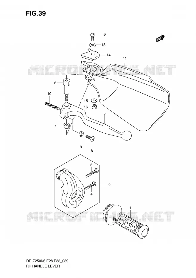 ENSEMBLE LEVIER - POIGNEE DROITE Suzuki MOTO 250 DR-Z 2006  DR-Z250K6(E28/E33)
