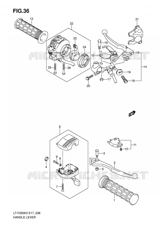 ENSEMBLE LEVIERS - POIGNEES (MODELE K2/K3) Suzuki QUAD 250 OZARK 2002  LT-F250K2(E17)