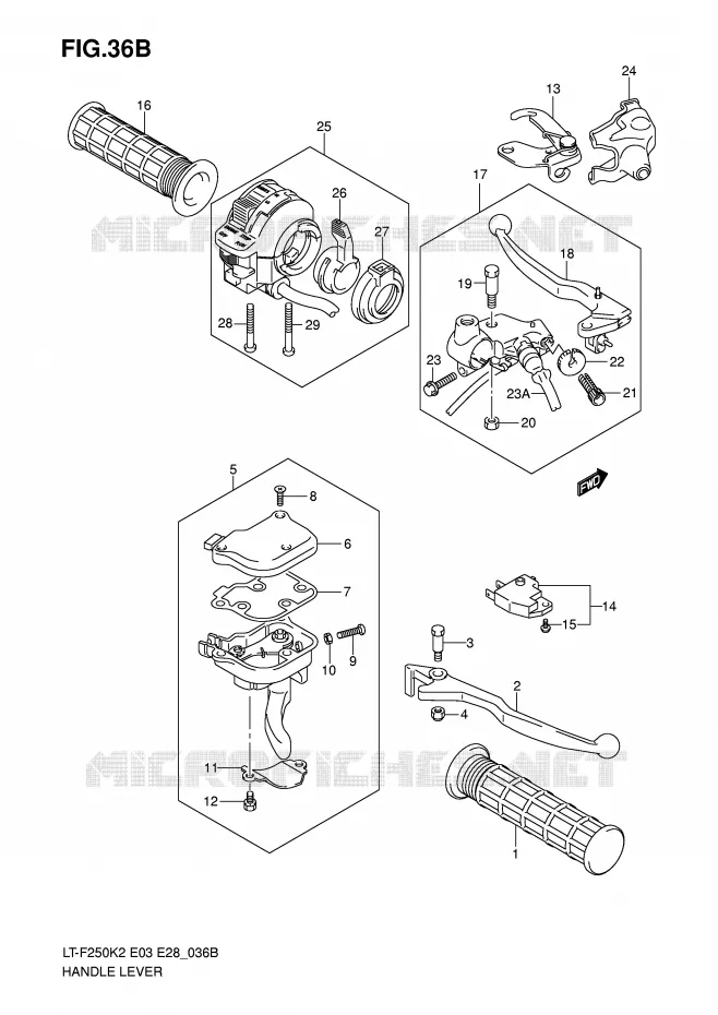 ENSEMBLE LEVIERS - POIGNEES (MODELE K5/K6) Suzuki QUAD 250 OZARK 2006  LT-F250K6(E3/E28)