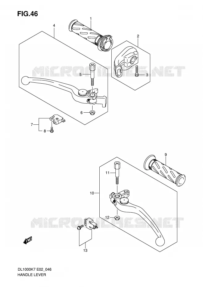 ENSEMBLE LEVIERS - POIGNEES Suzuki MOTO 1000 V-STROM 2008  DL1000K8(E2)