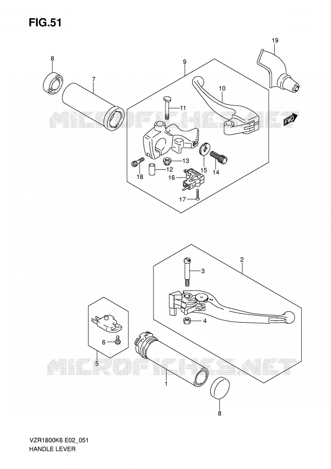 ENSEMBLE LEVIERS - POIGNEES Suzuki MOTO 1800 INTRUDER 2010  VZR1800U2L0(E2)