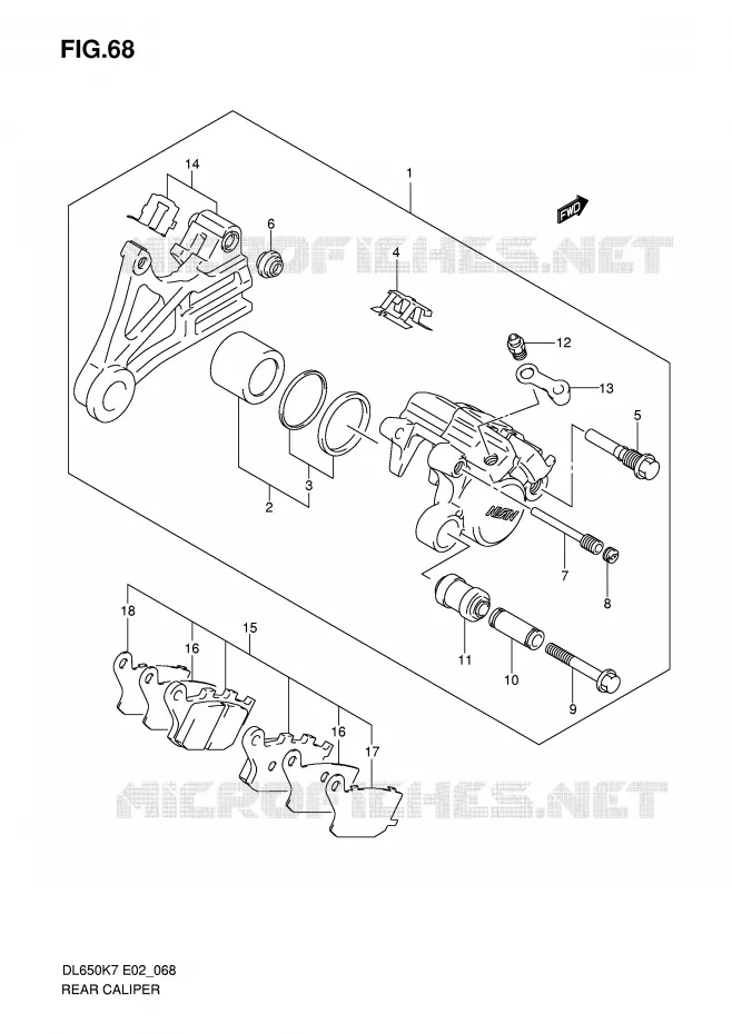 ETRIER DE FREIN ARRIERE (DL650K7/K8/K9/L0/UEL0) Suzuki MOTO 650 V-STROM 2008  DL650AU3K8(E2)