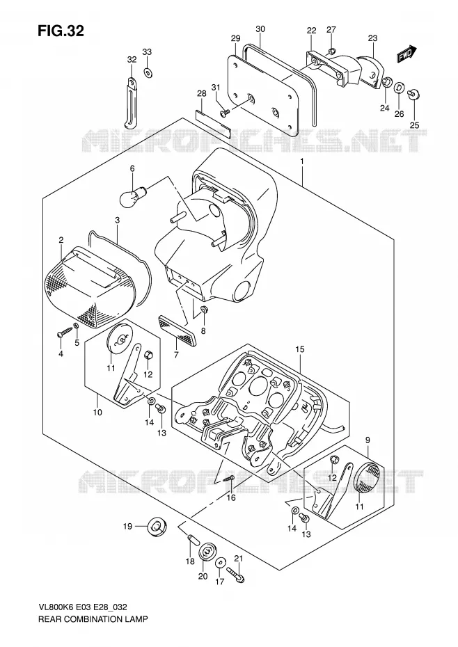FEU ARRIERE (MODEL K6/K7/K8) Suzuki MOTO 800 VOLUSIA 2008  VL800CK8(E3/E28)