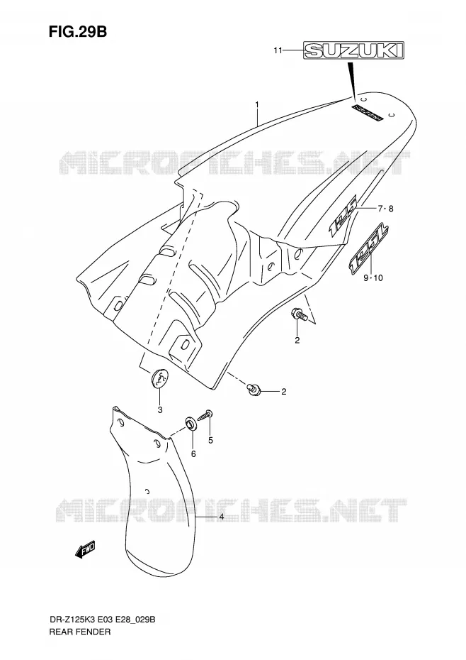 GARDE BOUE ARRIERE (MODEL K7) Suzuki MOTO 125 DR-Z 2004  DR-Z125K4(E3/E28)