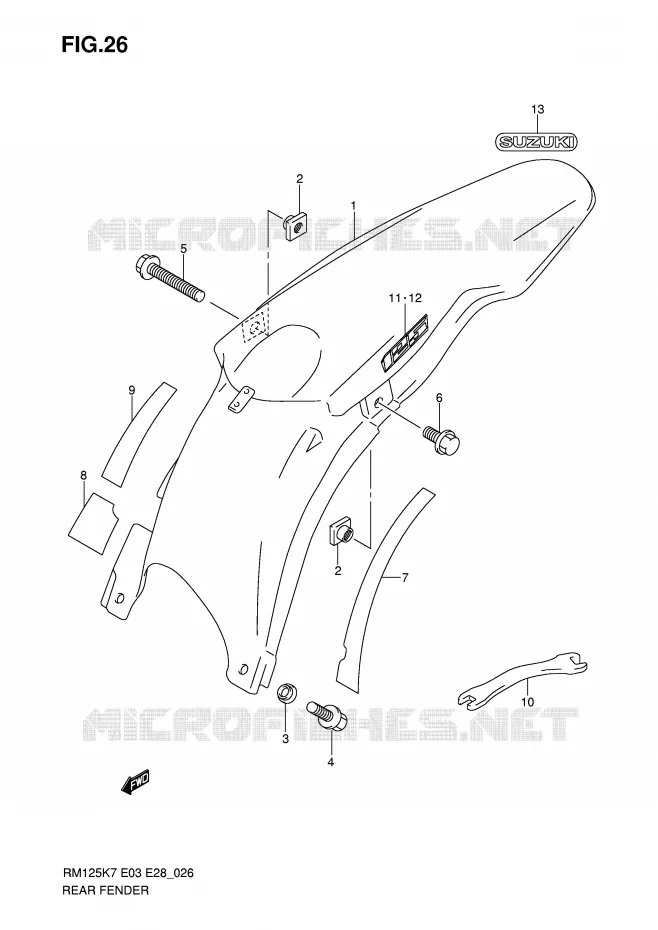 GARDE BOUE ARRIERE Suzuki MOTO 125 RM 2007  RM125K7(E3/E28)