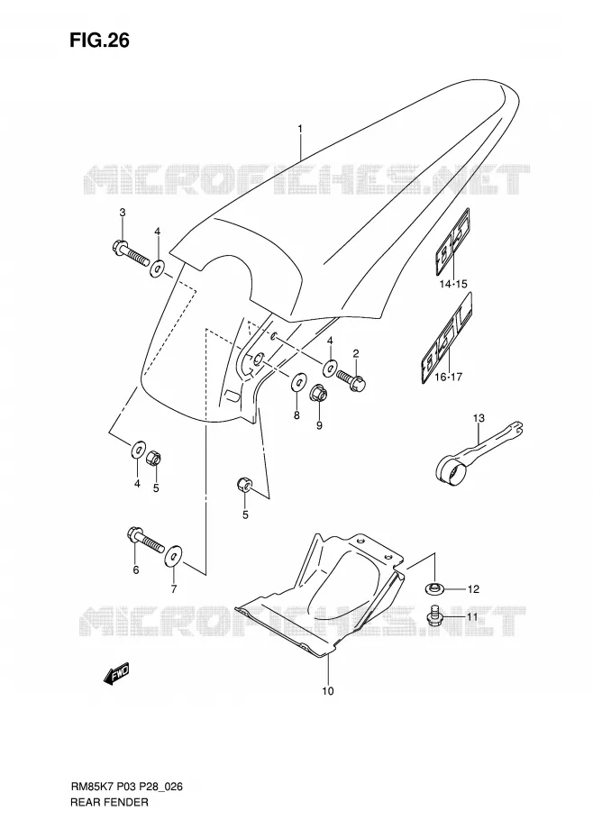 GARDE BOUE ARRIERE Suzuki MOTO 85 RM 2010  RM85LL0(P3/P28)