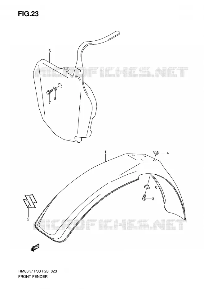 GARDE BOUE AVANT Suzuki MOTO 85 RM 2007  RM85LK7(P3/P28)