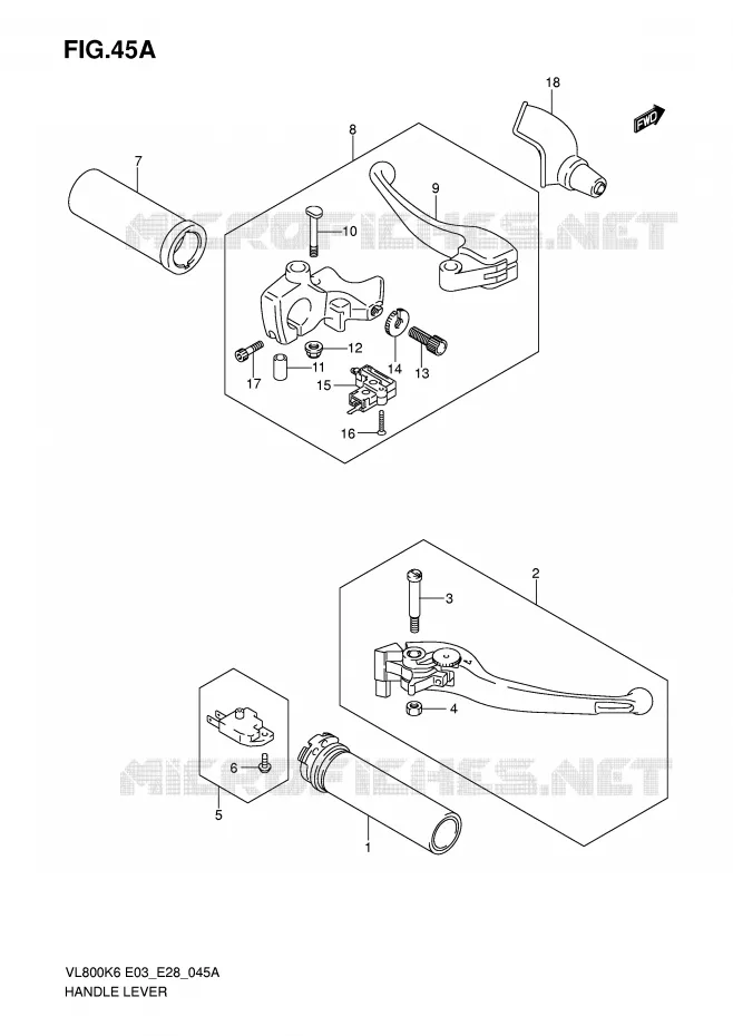 LEVIERS - POIGNEES (MODEL K7/K8/K9/L0) Suzuki MOTO 800 VOLUSIA 2010  VL800TL0(E3/E28)