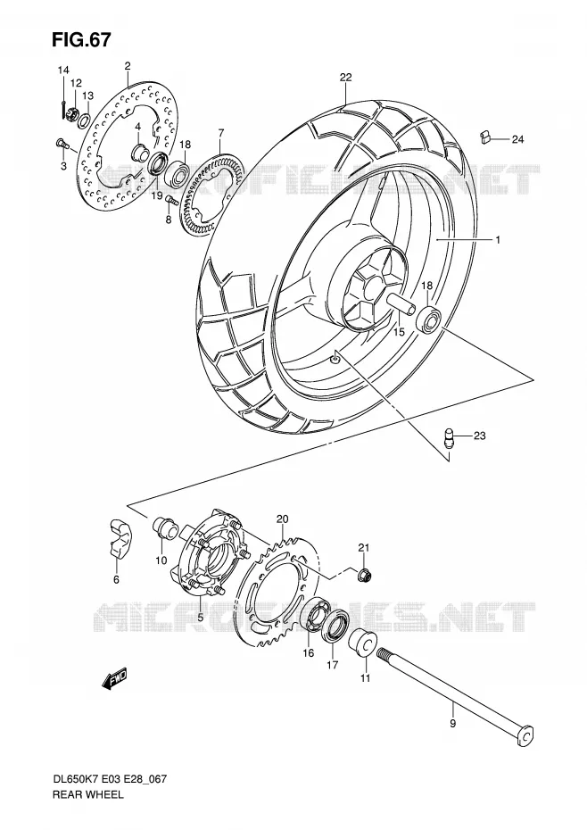 ROUE ARRIERE (DL650AK7/AK8/AK9/AL0) Suzuki MOTO 650 V-STROM 2007  DL650AK7(E3/E28)