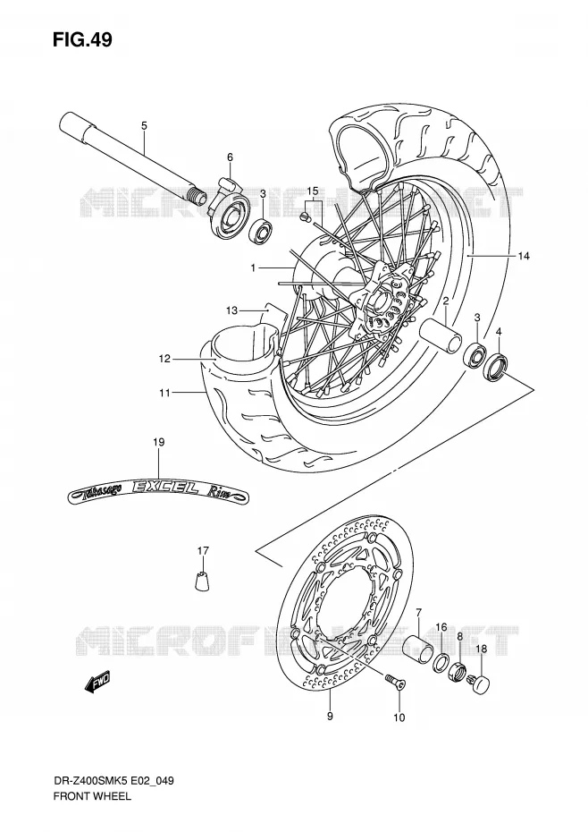 ROUE AVANT (MODELE K5/K6) Suzuki MOTO 400 DR-Z 2007  DR-Z400SMUK7(E2)