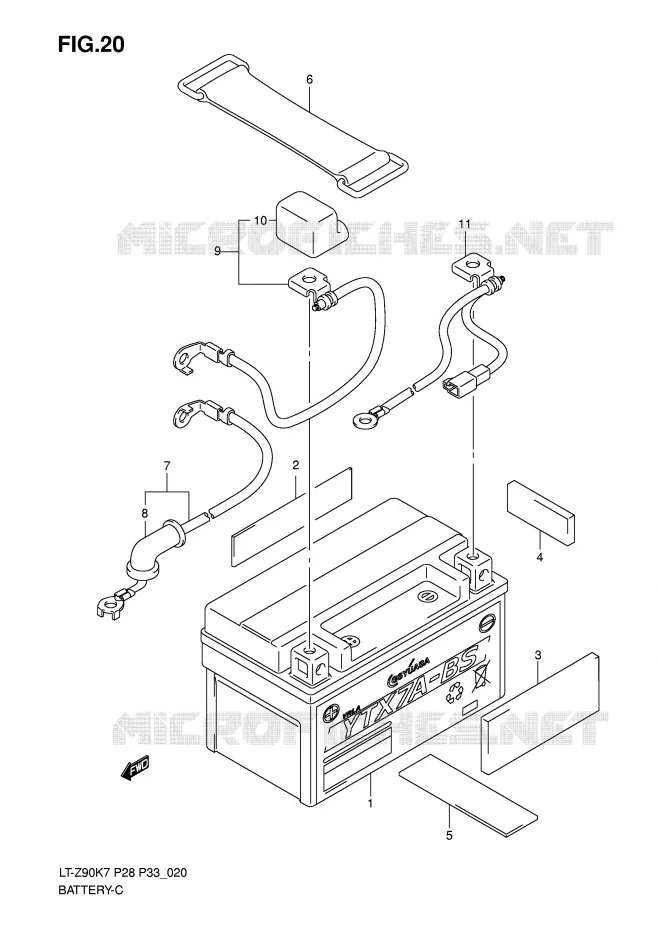BATTERIE Suzuki QUAD 90 QUADSPORT 2009  LT-Z90ZK9(P28/P33)