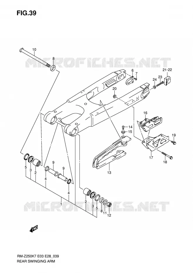 BRAS OSCILLANT ARRIERE Suzuki MOTO 250 RM-Z 2007  RM-Z250K7(E3/E28)