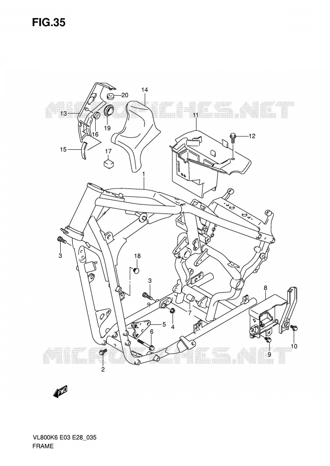 CADRE (MODEL K6/K7/K8) Suzuki MOTO 800 INTRUDER 2007  VL800K7(E3/E28)