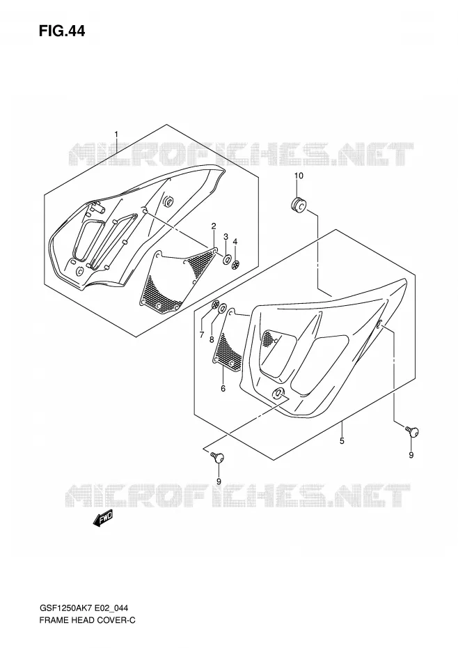 COUVERCLES DE CADRE AVANT (GSF1250/A) Suzuki MOTO 1250 BANDIT-S 2010  GSF1250SL0(E2)