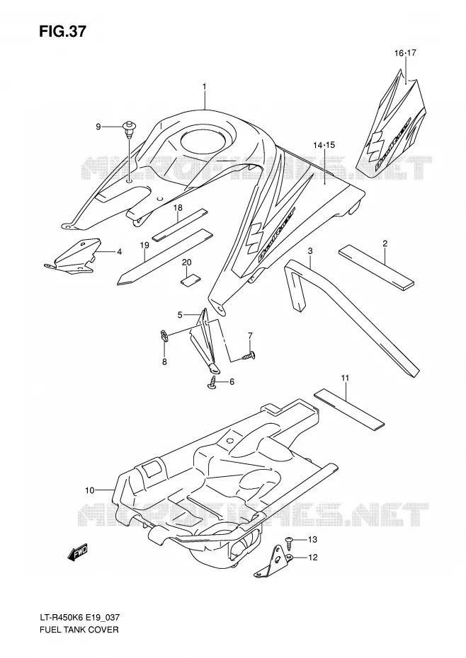 COUVRE RESERVOIR (MODEL K6/K7) Suzuki QUAD 450 QUADRACER 2010  LT-R450L0(E19)