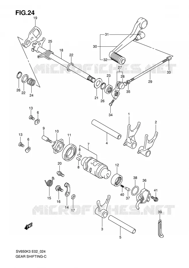ENSEMBLE DE SELECTION DE VITESSES (MODELE K3) Suzuki MOTO 650 SV-S 2004  SV650SUK4(E2)