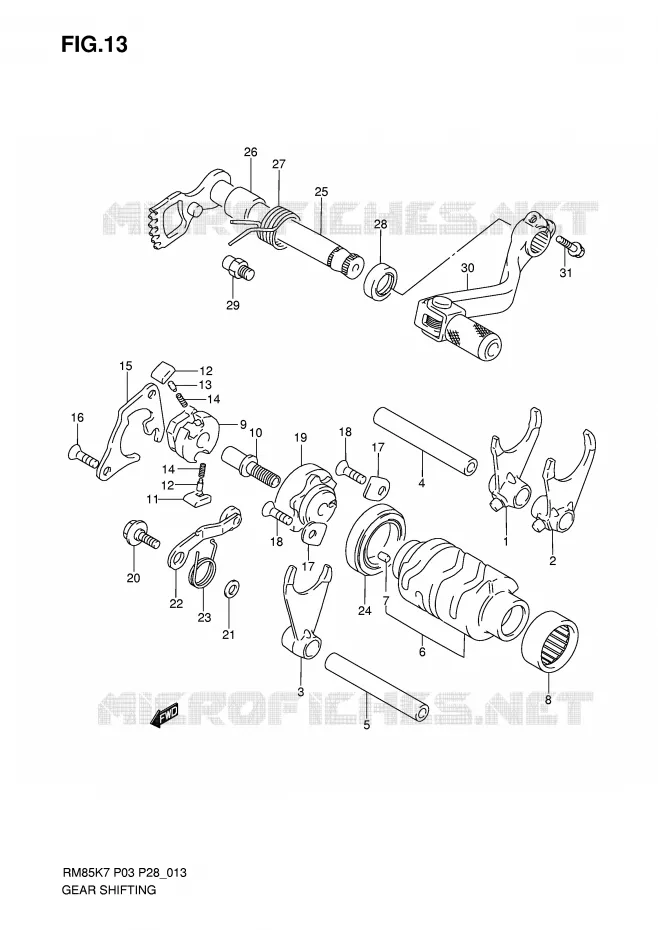 ENSEMBLE DE SELECTION DE VITESSES Suzuki MOTO 85 RM 2010  RM85L0(P3/P28)