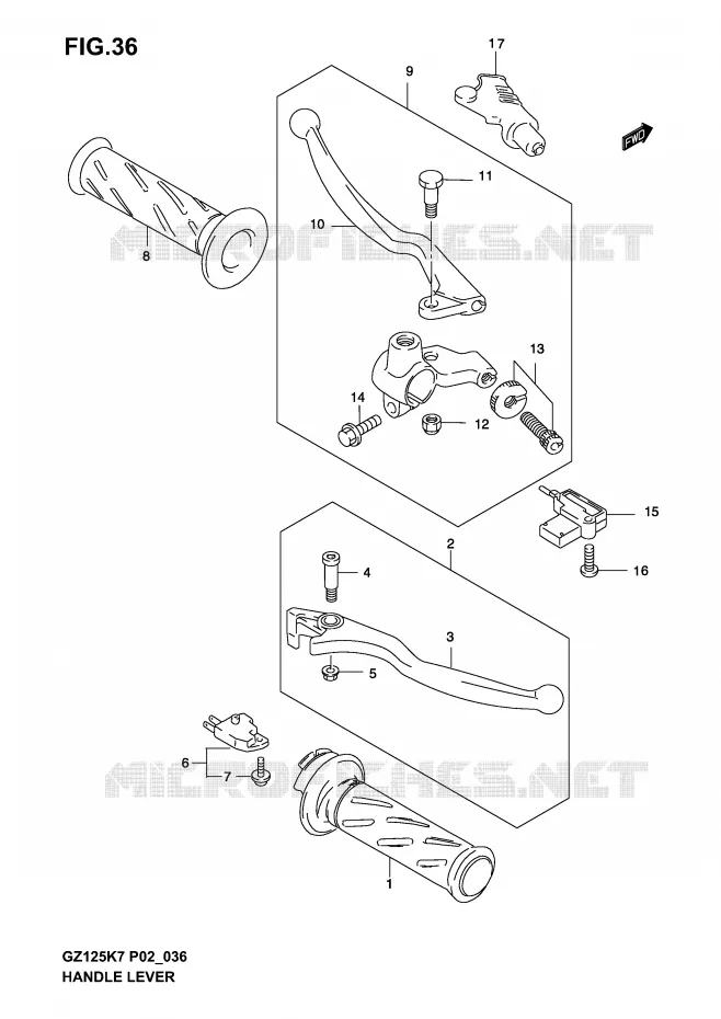 ENSEMBLE LEVIERS - POIGNEES Suzuki MOTO 125 MARAUDER 2005  GZ125K5(P02)