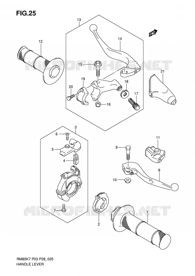 ENSEMBLE LEVIERS - POIGNEES Suzuki MOTO 85 RM 2009  RM85K9(P3/P28)