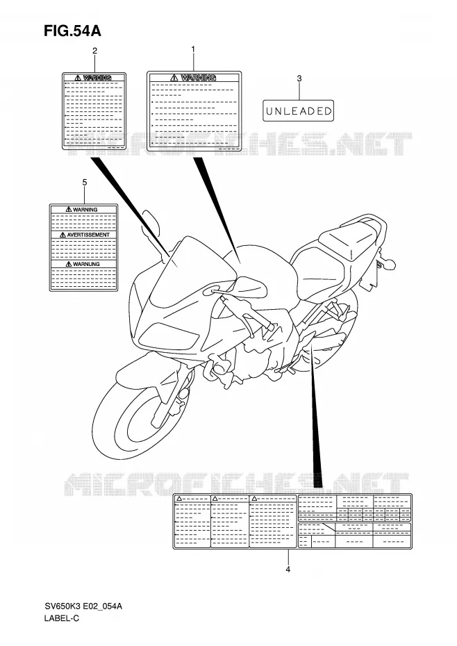 ETIQUETTE (MODEL K7) Suzuki MOTO 650 SV 2007  SV650K7