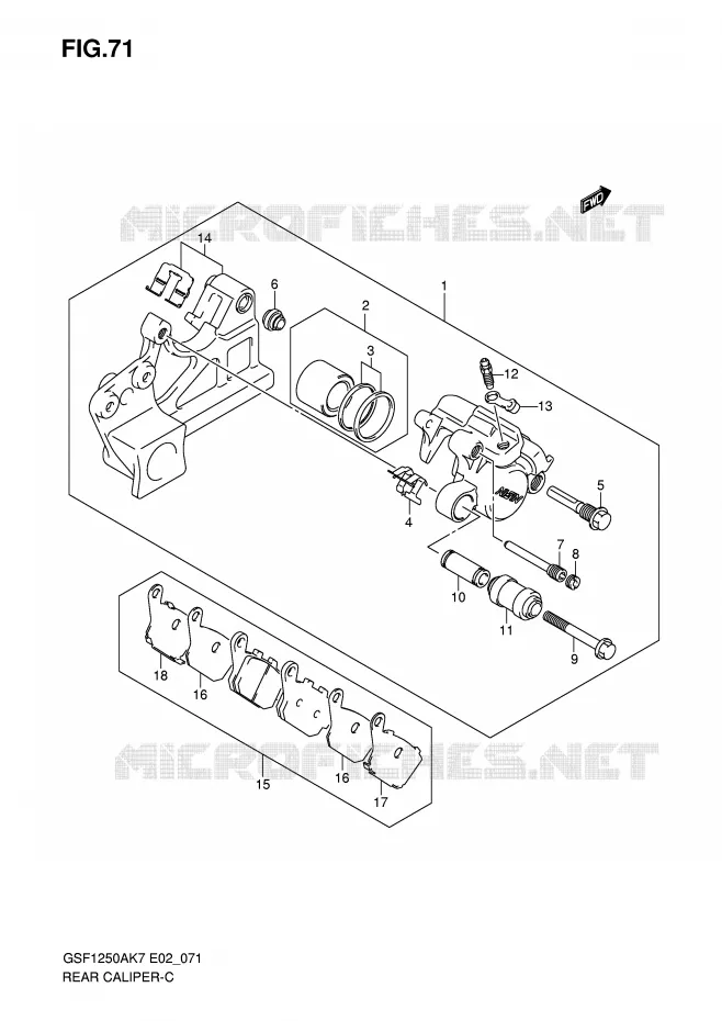 ETRIER DE FREIN ARRIERE (GSF1250AK7/SAK7/AK8/SAK8/AK9/SAK9/SAZK9/SAL0) Suzuki MOTO 1250 BANDIT-S 2007  GSF1250SK7(E2)