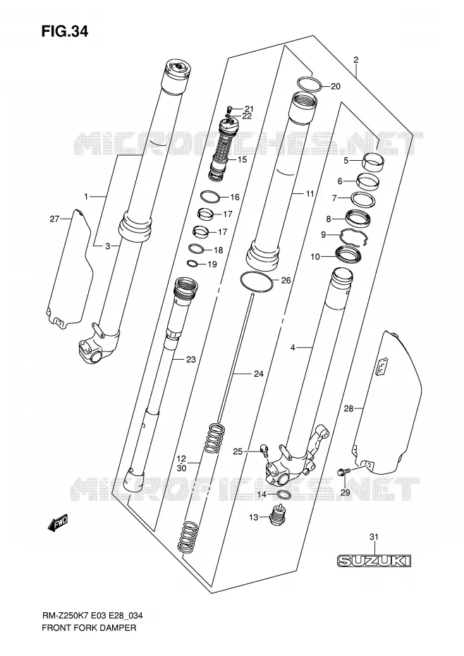 FOURCHE (MODEL K7) Suzuki MOTO 250 RM-Z 2007  RM-Z250K7(E3/E28)