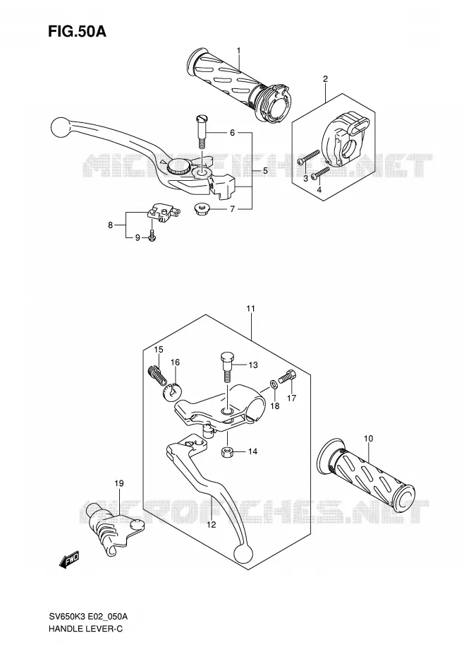 LEVIERS - POIGNEES (MODEL K7) Suzuki MOTO 650 SV-S 2003  SV650SK3(E2)
