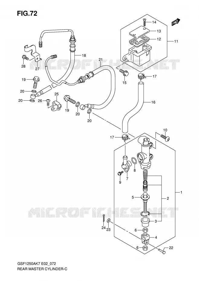 MAITRE CYLINDRE DE FREIN ARRIERE (GSF1250AK7/SAK7/AK8/SAK8/AK9/SAK9/SAZK9/SAL0) Suzuki MOTO 1250 BANDIT-N 2009  GSF1250AK9(E2)