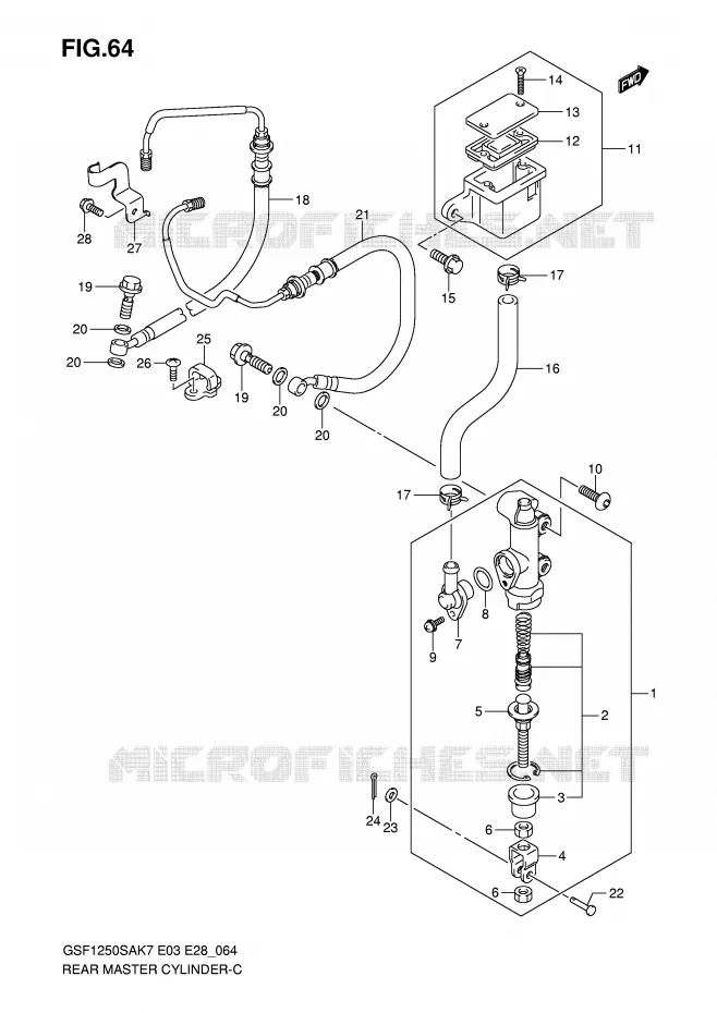 MAITRE CYLINDRE DE FREIN ARRIERE (GSF1250SAK7/SAK8/SAK9) Suzuki MOTO 1250 BANDIT-S 2008  GSF1250SAK8(E3/E28)