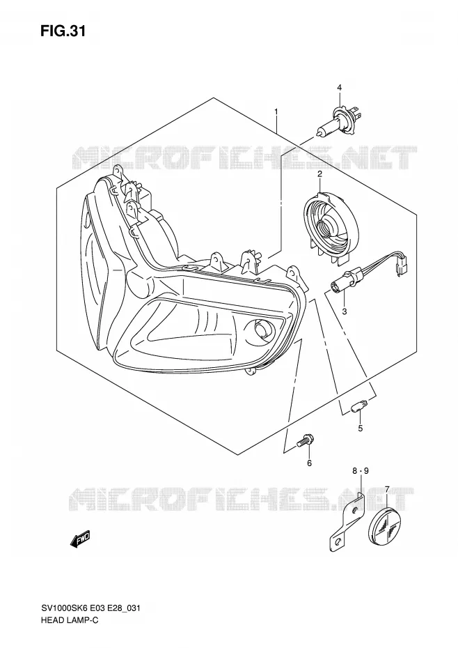 PHARE (SV1000S) Suzuki MOTO 1000 SV 2007  SV1000SK7(E3/E28)