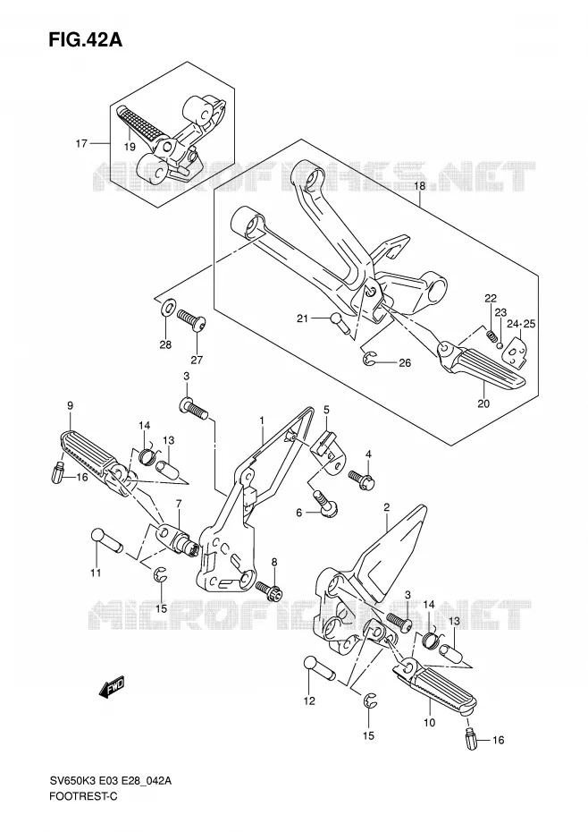 REPOSE PIEDS (MODEL K4/K5/K6/K7) Suzuki MOTO 650 SV 2007  SV650K7/SK7(E3/E28)