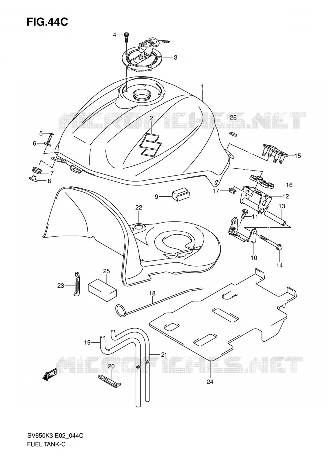 RESERVOIR D'ESSENCE (MODEL K7) Suzuki MOTO 650 SV-S 2007  SV650SAK7(E2)