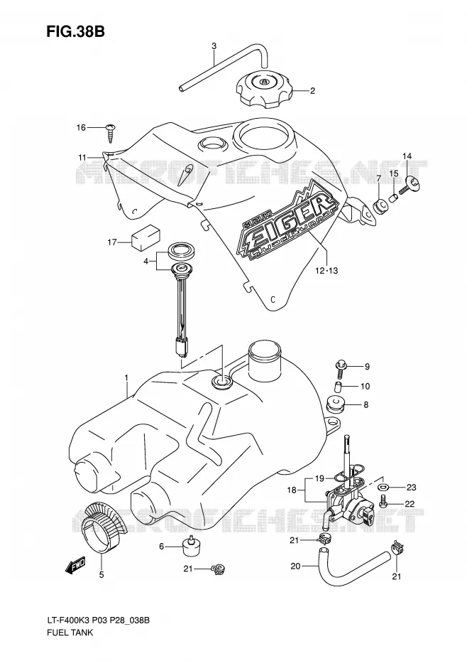 RESERVOIR D'ESSENCE (MODEL K7) Suzuki QUAD 400 EIGER 2005  LT-F400K5(P3/P28)