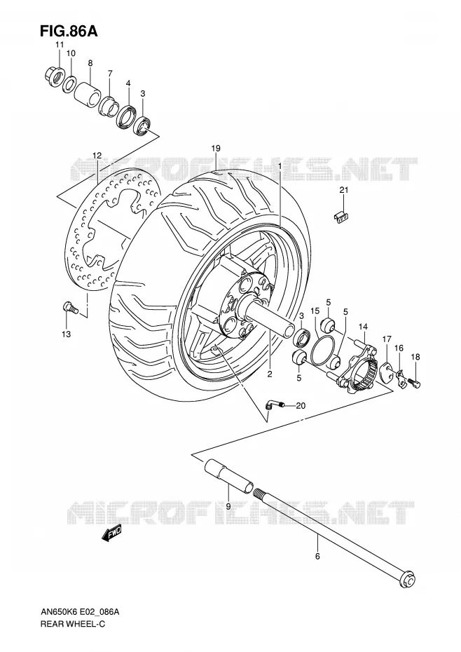 ROUE ARRIERE (AN650K7/K8/K9/L0) Suzuki SCOOTER 650 BURGMAN 2007  AN650K7(E2)