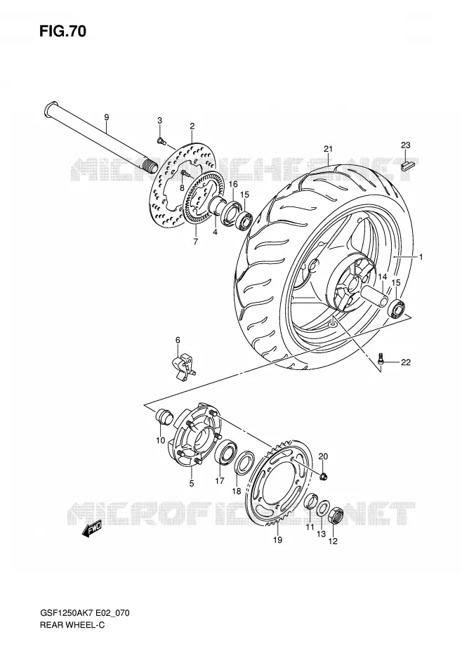 ROUE ARRIERE (GSF1250AK7/SAK7/AK8/SAK8/AK9/SAK9/SAZK9/SAL0) Suzuki MOTO 1250 BANDIT-S 2007  GSF1250SK7(E2)