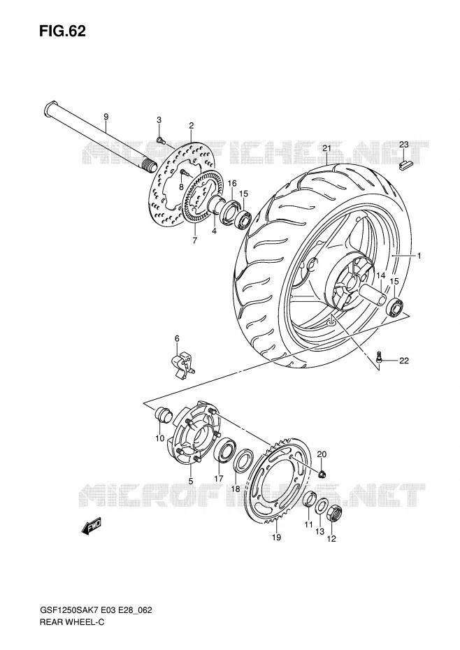 ROUE ARRIERE (GSF1250SAK7/SAK8/SAK9) Suzuki MOTO 1250 BANDIT-S 2007  GSF1250SK7(E3/E28)