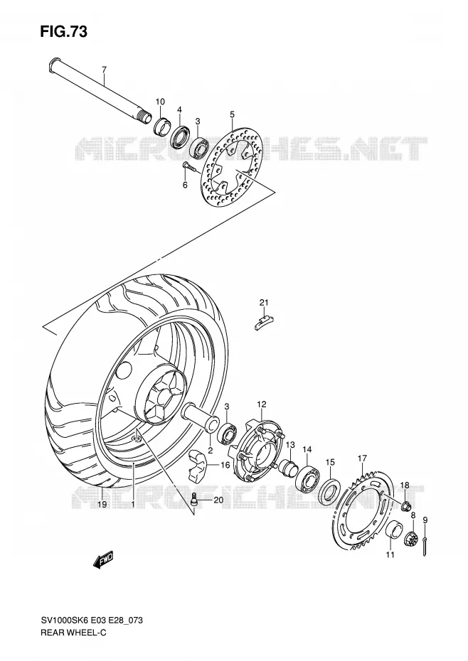 ROUE ARRIERE Suzuki MOTO 1000 SV-S 2007  SV1000SK7(E3/E28)