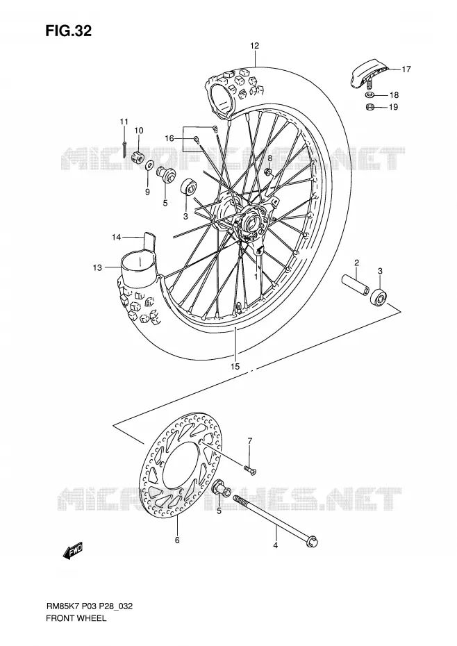 ROUE AVANT (RM85LK7/LK8/LK9/LL0) Suzuki MOTO 85 RM 2009  RM85LK9(P3/P28)