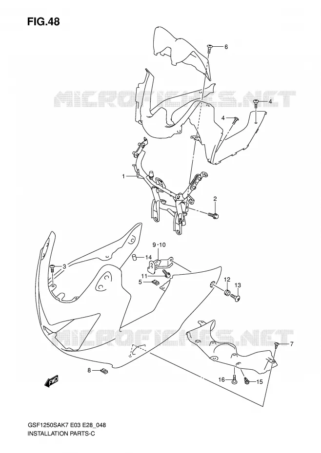SUPPORTS / FIXATIONS CARENAGES Suzuki MOTO 1250 BANDIT-S 2008  GSF1250SK8(E3/E28)