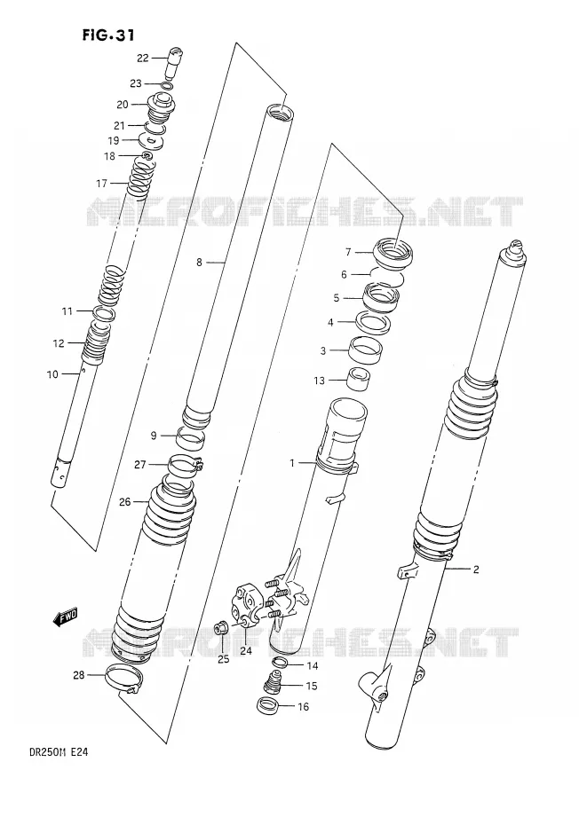 AMORTISSEUR AVANT Suzuki MOTO 250 DR 1991  DR250M(E24)