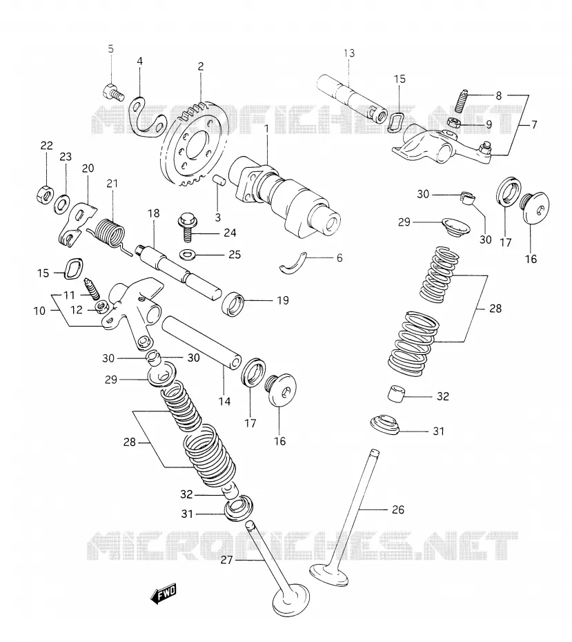 ARBRE A CAMES - SOUPAPES (MODELE L/M/N/P) Suzuki MOTO 350 DR 1992  DR350N(E28)