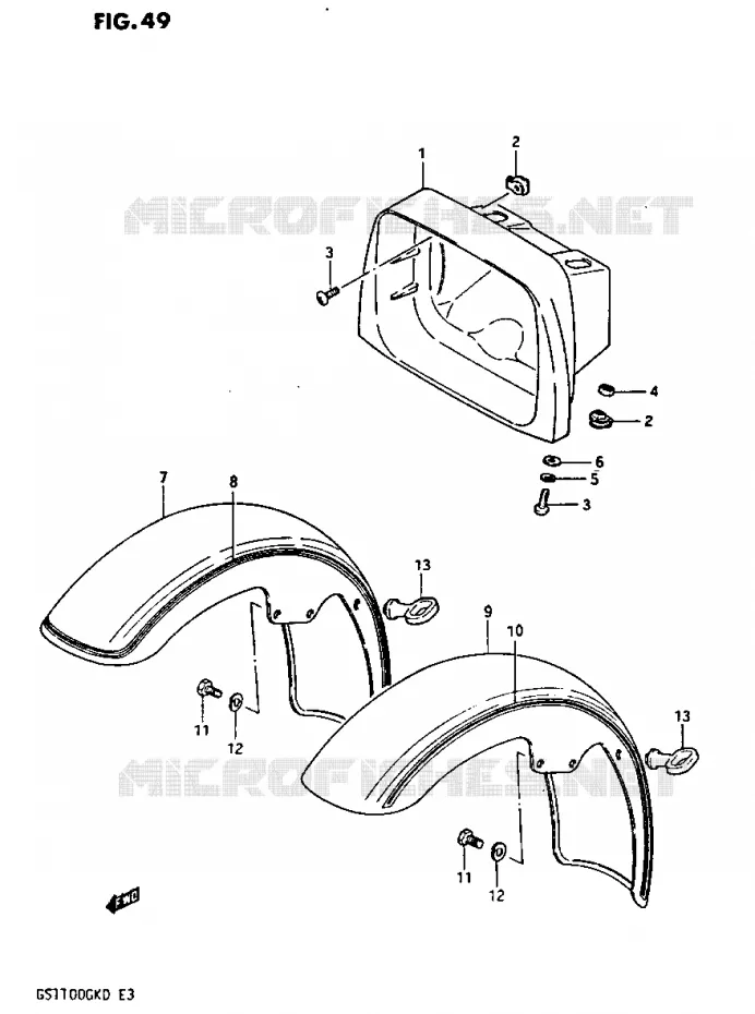 BOL DE PHARE - GARDE BOUE AVANT Suzuki MOTO 1100 GS-G 1982  GS1100GKZ(Z/2/D)