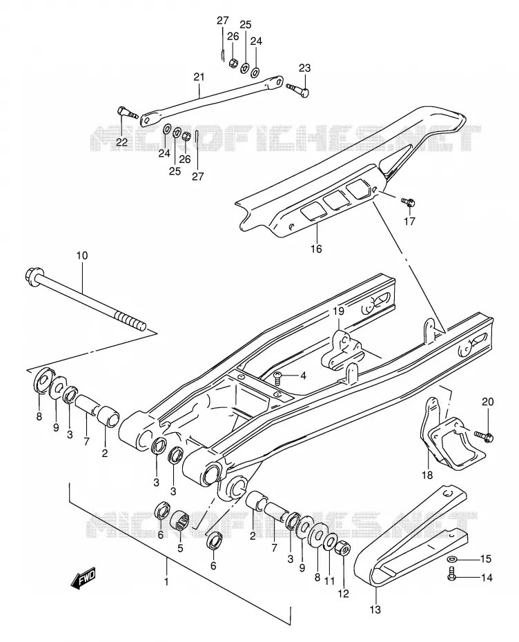 BRAS OSCILLANT ARRIERE (MODELE K1/MODELE K2 P9) Suzuki MOTO 200 DR 2001  DR200SEK1(E24)