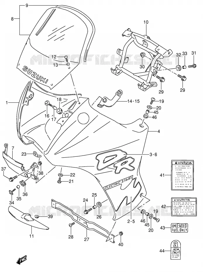 CARENAGES - ETIQUETTES (MODELE M) Suzuki MOTO 650 DR 1995  DR650RSES(E4)