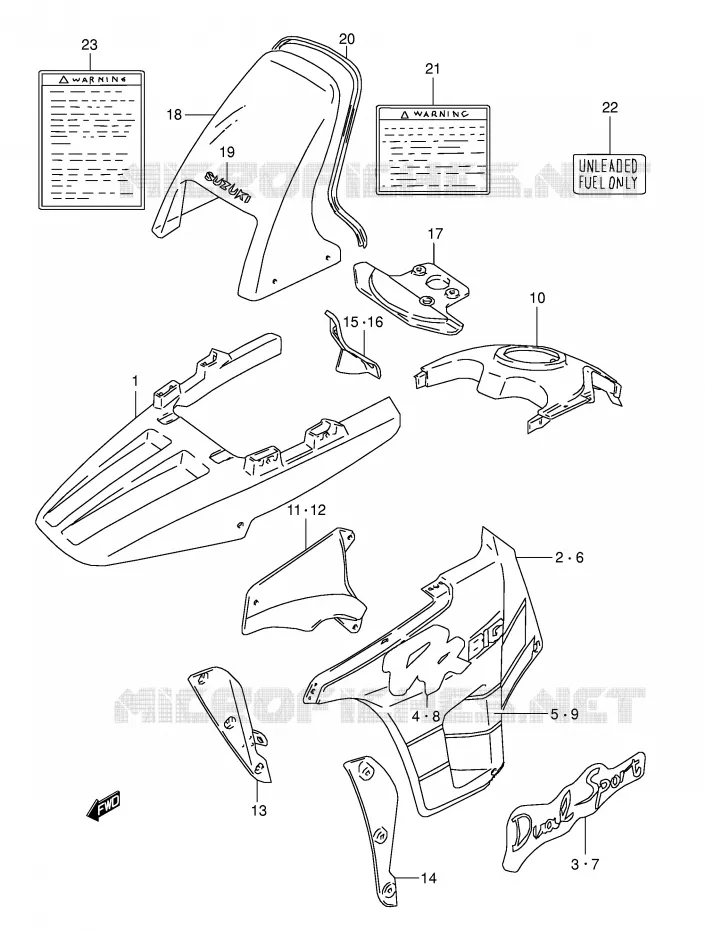 CARENAGES - ETIQUETTES (MODELE M) Suzuki MOTO 800 DR 1996  DR800SUT